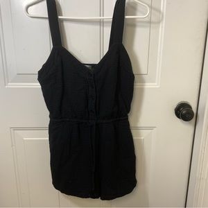 blue blush Soft Black Romper Lined 4 Button Top Front Elastic Tie Waist Sz S